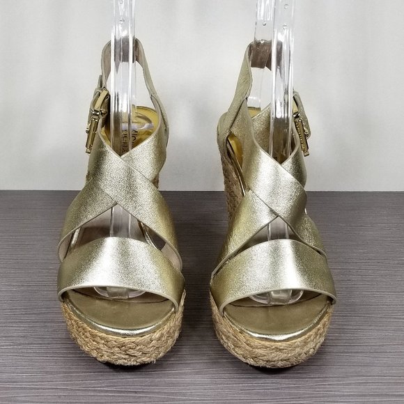 MICHAEL Kors Giovanna Platform Wedge Espadrille Sandals, Gold, Womens Size 5.5 M - Picture 2 of 14